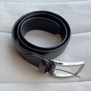 Banana Republic Black Leather Belt with Silver Buckle